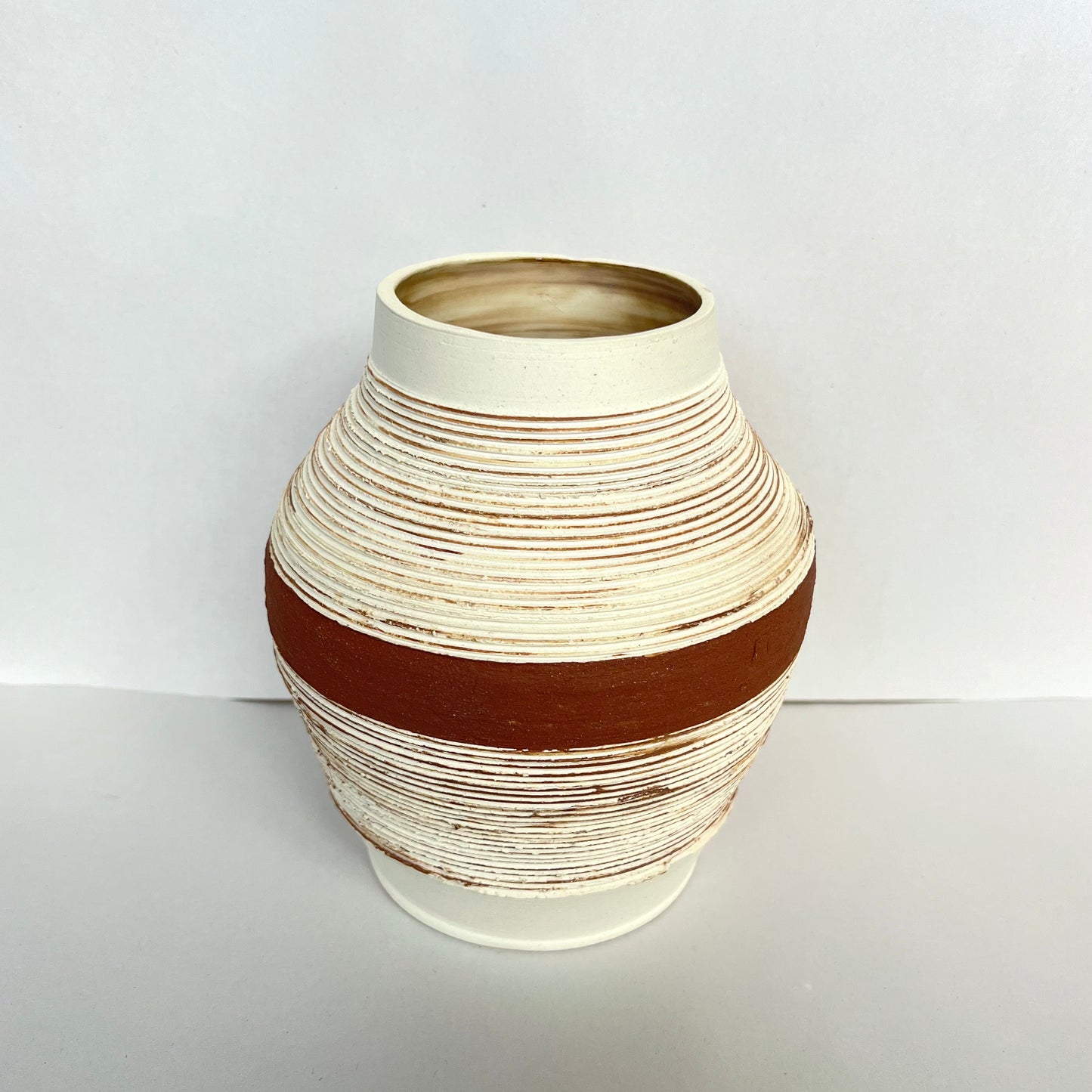 Textured White & Red Clay Vase